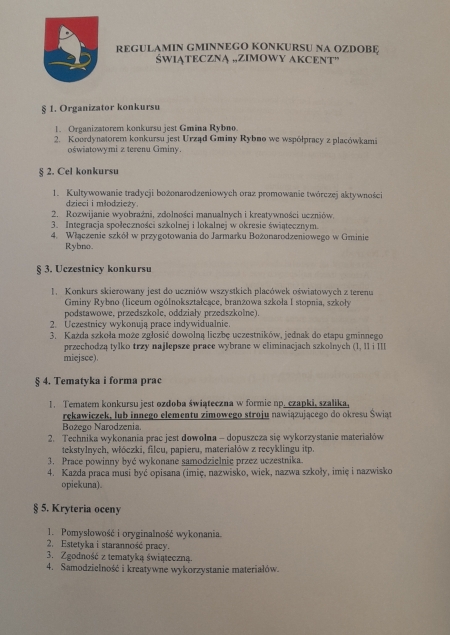 GMINNY KONKURS NA OZDOBĘ SWIĄTECZNĄ ''ZIMOWY AKCENT''
